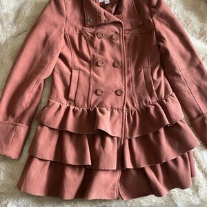 Xhilaration Kids' Ruffled Pea Coat in Rust